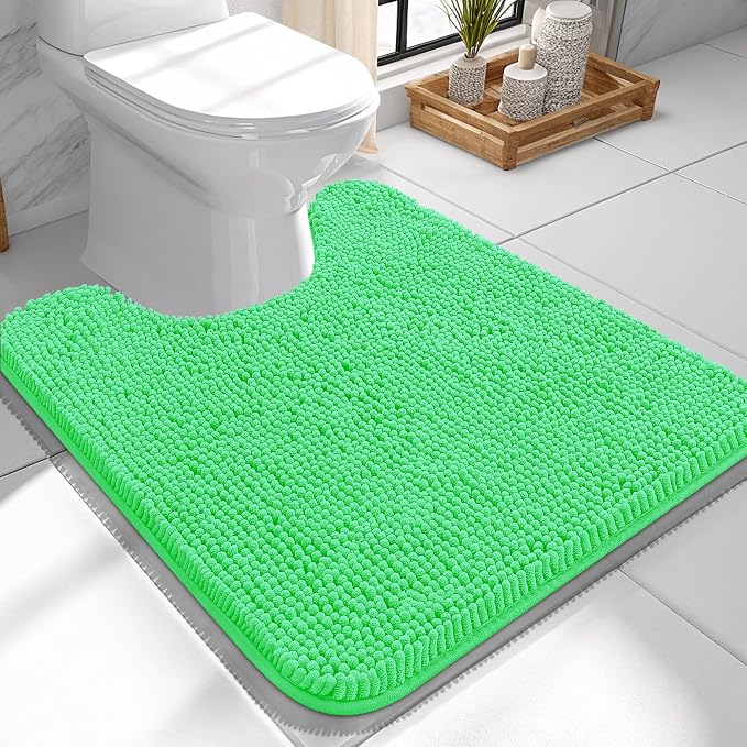 OLANLY Toilet Rugs U-Shaped 24x24, Soft Absorbent Chenille Contour Rugs | Mint Green, Quick-Drying Rubber Backing, Machine Washable Non-Slip Shaggy Bathroom Mat for Toilet, Home Decor Accessories