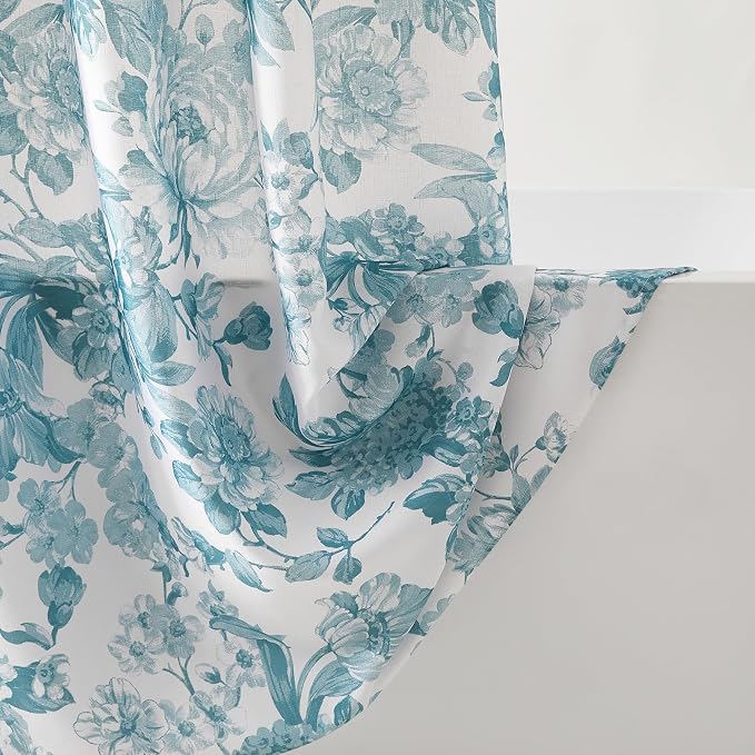 Lush Decor Bird and Hydrangea Toile Shower Curtain Single 72" W x 72" L Teal - Floral Shower Curtains for Bathroom - Bathroom Curtain - Vintage Decor