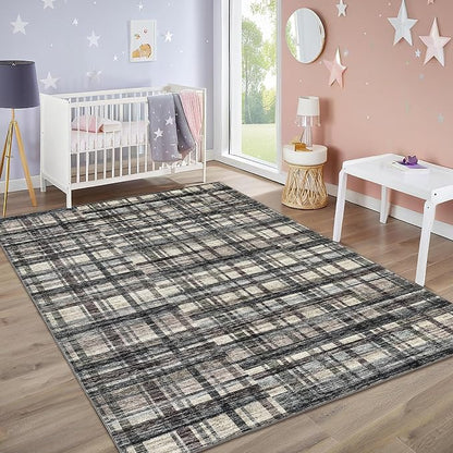 Washable Rugs 10x13 Rug for Living Room Modern Rustic Non Slip Large Area Rug Soft Non Shedding Throw Rugs Stain Resistant Carpet for Bedroom Office Dining Room Green/Brown 10'x13'