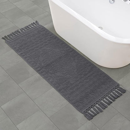 French Connection Nellore Bath Rugs, Woven and Beaded Bath Mats, Durable and Thick Bath Mats for Bathroom and Shower Rugs, 24" x 64", Charcoal