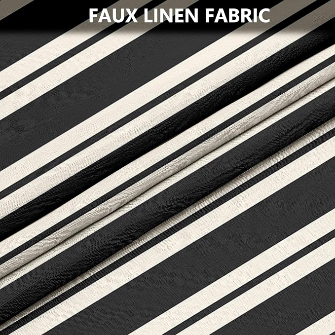Tititex Cute Candy Cane Striped 140gsm Faux Linen Fabric Shower Curtain, Elegant Classic Black Beige Shower Curtain Sets Decoration 72x78 Inch with Hooks
