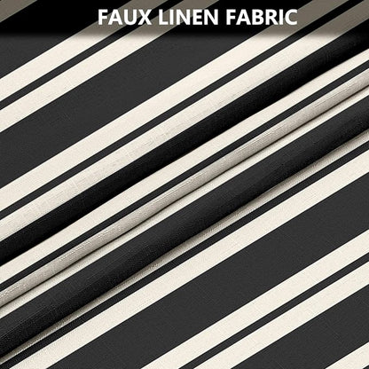 Tititex Cute Candy Cane Striped 140gsm Faux Linen Fabric Shower Curtain, Elegant Classic Black Beige Shower Curtain Sets Decoration 72x78 Inch with Hooks