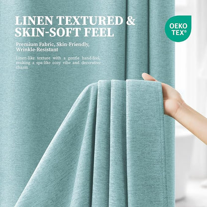 Teal Ringless Linen Textured Shower Curtain with Snap in Liner, 72x75 | 3 in 1 Hotel Shower Curtain Set, Removable Liner, Waterproof & Washable, Mesh Top Window, Durable Fabric, Easy to Install