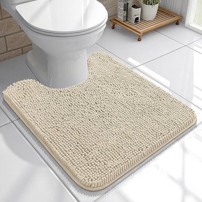OLANLY Toilet Rugs U-Shaped 20x20, Soft Absorbent Chenille Contour Rugs | Sand, Quick-Drying Rubber Backing, Machine Washable Non-Slip Shaggy Bathroom Mat for Toilet, Home Decor Accessories