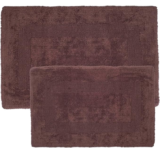 Bathroom Rugs - 2-Piece Cotton Bathroom Mat Set - Machine Washable Bath Mats for Washroom, Kitchen, or Laundry Room by Lavish Home (Chocolate)