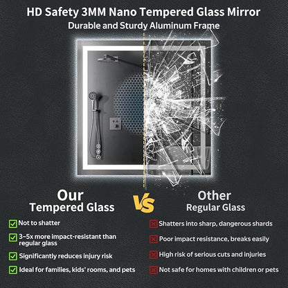 40"x40" LED Bathroom Mirror with Lights, Backlit+Frontlit, Anti-Fog | CRI 95, Stepless Dimmable, 3 Colors Lighting, Shatterproof Tempered Glass, HD Reflection, Memory, (Horizontal/Vertical)