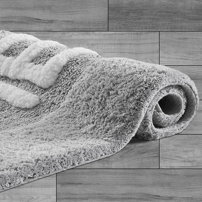 Cotton Bath Rug - Soft Cotton Bath Mat - Bathroom Decor - Water Absorbent and Machine Washable - Measures 21"x34" - They Grey