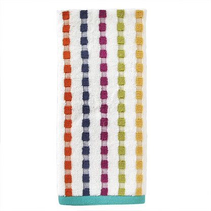 SKL Home Good Vibes Hand Towel Set-2pc, Premium 100% Cotton, Multi | 550 GSM weight. Soft & absorbent terry with colorful stripes. For use in the bathroom, kitchen, bar or any sink space.