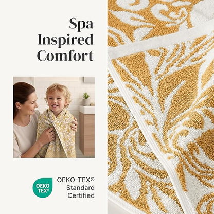 Modern Threads Botanical Vine 6-Piece 100% Cotton Towel Set – Reversible Yarn Dyed Jacquard – Includes 2 Bath Towels, 2 Hand Towels, 2 Washcloths – Absorbent, Quick Dry, Soft & Durable – Gold