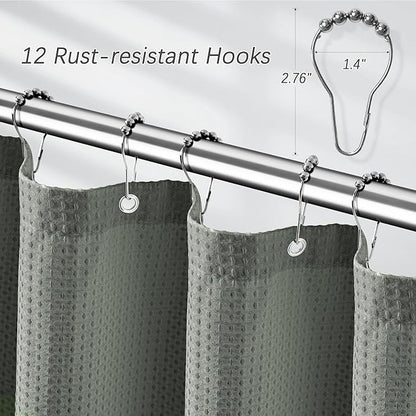 Extra Long Waffle Weave Shower Curtain 96 Inch Length Heavy Duty Shower Curtain for Bathroom, Machine Washable Water Resistant 256GSM Modern Shower Curtains with 12 Hooks, 72Wx96H Grey