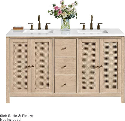 Alaterre Furniture Lucca Bathroom Vanity - Freestanding Cabinet Without Sink - 60 Inch Wood Bathroom Vanity with Soft-Close Doors and Three Drawers - for Double Sink Cabinet (Natural)