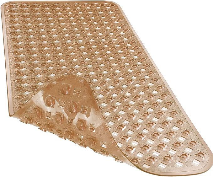 Yimobra Bathtub Mat Non Slip, 35"X16" Shower Mat with Strong Suction Cups&Drain Holes, Long Anti Slip Bath Tub Mat for Inside Shower, Machine Washable Fast Drying, Bathroom Essentials,Clear Brown