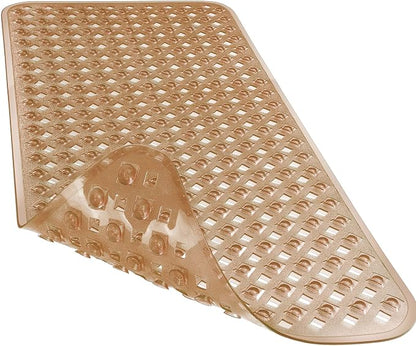 Yimobra Bathtub Mat Non Slip, 35"X16" Shower Mat with Strong Suction Cups&Drain Holes, Long Anti Slip Bath Tub Mat for Inside Shower, Machine Washable Fast Drying, Bathroom Essentials,Clear Brown