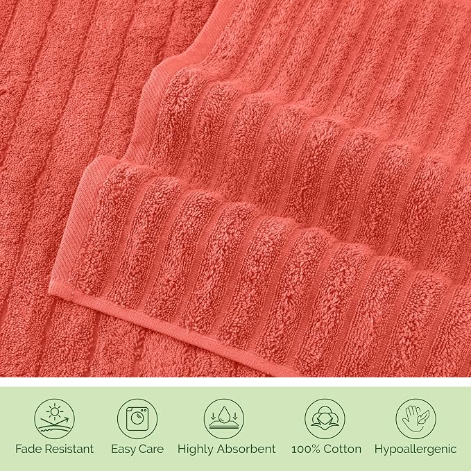 Elegant Comfort 100% Turkish Cotton Corduroy Ribbed Luxury Jumbo Bath Towel Ultra Soft - 35 x 70 Inch - Luxury Spa Premium Hotel Quality Highly Absorbent and Quick Dry Large Bath Towel, Coral