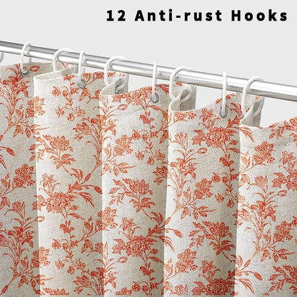 WOUVMA Orange Shower Curtain Floral Cotton Linen Cottagecore Shower Curtain for Bathroom 72" W x 72" L
