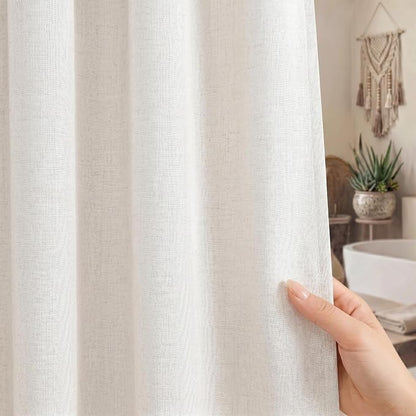 Seasonwood Cream Linen Shower Curtain Farmhouse Bathroom Decor 60x72 Inches | Boho Bathroom Decor,12 Sturdy Stainless Steel Sliding Hangers,Rustic Country Style,Linen Shower Curtains for Bathroom