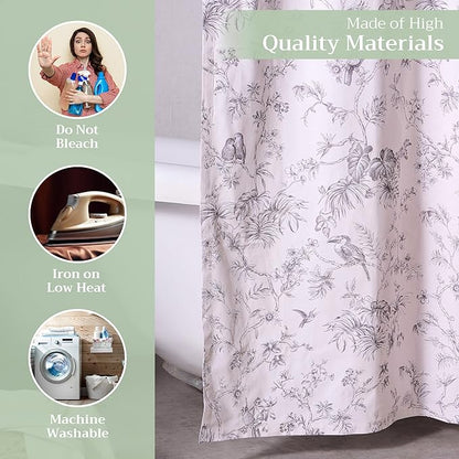 Maison d' Hermine Shower Curtain 100% Cotton One Panel 70"x72" Washable Fabric Shower Curtains for Bathroom, Easy Hanging with 12 Button Holes - Home Hotel Easter Gifts (Jouy Paradise - Grey)