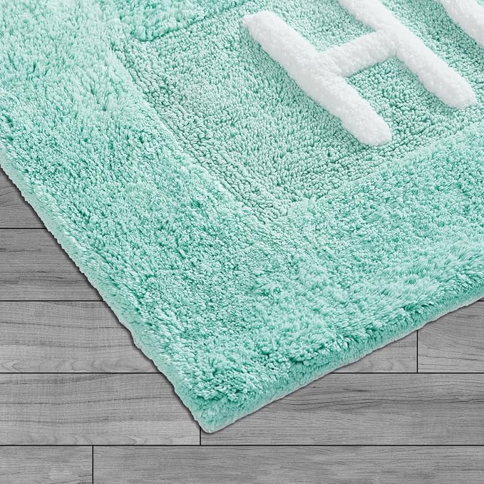 Jean Pierre Cotton 2-Piece Bath Rug Set - Soft Cotton Bath Mat - Bathroom Decor - Water Absorbent and Machine Washable - Measures 20"x32"- "His & Hers"- Aqua Blue