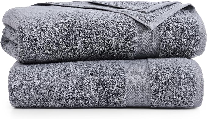LANE LINEN Bath Sheet Quick Dry 100% Cotton 2 Pack Soft - Cool Grey | Towels For Dorm - Densely Woven, Coordinated Colors, Everyday Durability, OEKO-TEX Certified, Ring-Spun Durability
