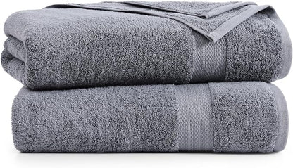 LANE LINEN Bath Sheet Quick Dry 100% Cotton 2 Pack Soft - Cool Grey | Towels For Dorm - Densely Woven, Coordinated Colors, Everyday Durability, OEKO-TEX Certified, Ring-Spun Durability