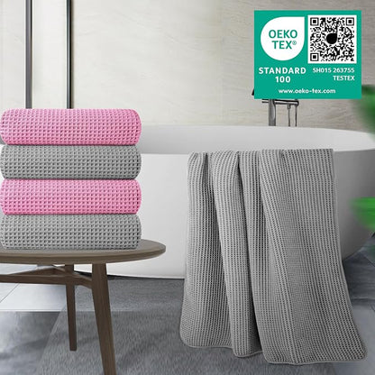 POLYTE 430 GSM Poly Blend Microfiber Quick Dry Waffle Bath Towel, 30x60 in | 4 Pack, Oversize, Lint Free, Body Towel