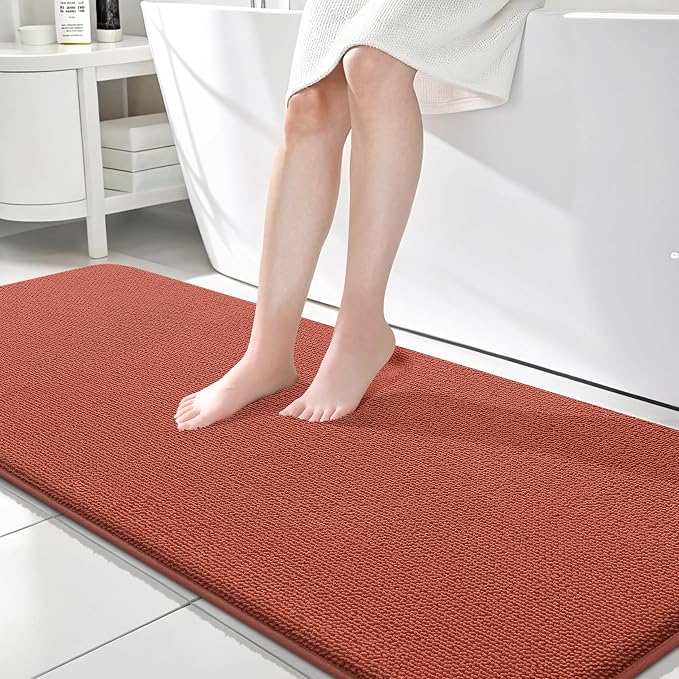 OLANLY Memory Foam Bathroom Runner Rugs 70x24, Long Mats, Rustic Terracotta | Soft Quick Dry Bath Rugs, Non-Slip, Absorbent Machine Washable Mat for Bathroom Floor, Tub and Shower, Home Decor Accessories