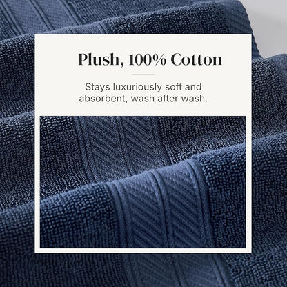 Modern Threads Botanical Vine 6-Piece 100% Cotton Towel Set – Reversible Yarn Dyed Jacquard – Includes 2 Bath Towels, 2 Hand Towels, 2 Washcloths – Absorbent, Quick Dry, Soft & Durable – Navy