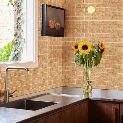 10 Sheets Thicker Design Peel and Stick Backsplash, 12"x12" Peel and Stick Wall Tiles, Subway Look Marble Tiles Backsplash for Kitchen and Bathroom, Rainforest Brown