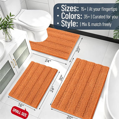 Smiry Thick Small Chenille Bathroom Rugs 24x16, Absorbent Bath Mat, Clay | Quick‑Dry & Machine Washable, Non‑Slip Bath Carpet, Soft Striped Bath Rugs for Tub & Shower, Modern Home Decor Accessories