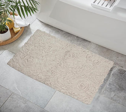 Home Weavers Bell Flower Collection 100% Cotton Tufted Bath Rugs, Extra Soft and Absorbent Bath Rugs, Non-Slip Bath Mats, Machine Washable, Bath Mats for Bathroom Floor, 24"x40" Rectangle, Ivory