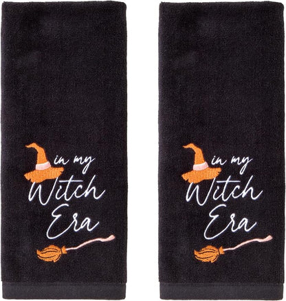 SKL Home Halloween in My Witch Era Hand Towel Set-2pc, 100% Cotton, Black | Soft, embroidered velour. Great for the bathroom, kitchen or bar & holiday gifting.