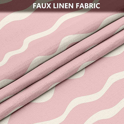 Tititex Cute Curvy Wavy Lines 140gsm Faux Linen Fabric Shower Curtain, Elegant Beige Pink Wave Striped Shower Curtain Sets Decoration 72x72 Inch with Hooks