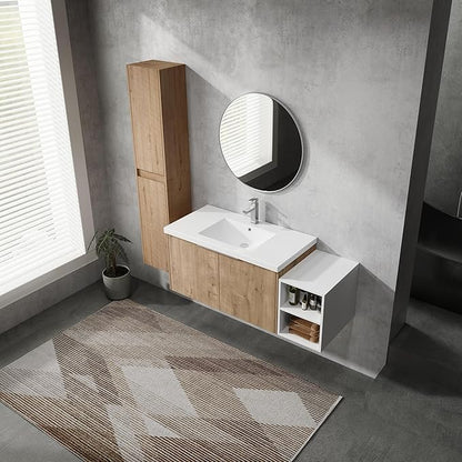 Henf 48" Floating Bathroom Vanity with Sink for Compact Space, Brown Wall Mount Bathroom Vanity Cabinet with Sink Combo, 48 Inch Bathroom Vanities Set with Open Storage Shelf & 2 Side Cabinet