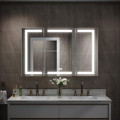 WELLFOR 48" X 30" Bathroom LED Medicine Cabinet with Mirror, Medicine Cabinet with Lights, Bathroom Mirror with Storage, Dimmer, Defogger, Outlets & USB Ports, Lighted Mirror Cabinet
