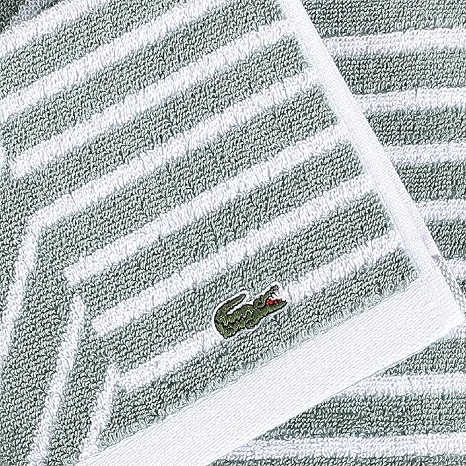 Lacoste Guethary Striped Towel – 100% Cotton, Reversible Modern Geometric Design, Soft & Absorbent, Durable & Lightweight, Machine Washable – Aloe, 16"x30" Hand Towel