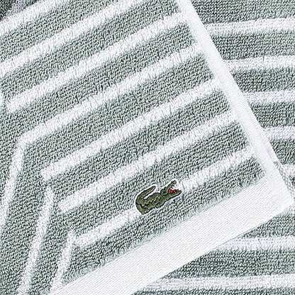 Lacoste Guethary Striped Towel – 100% Cotton, Reversible Modern Geometric Design, Soft & Absorbent, Durable & Lightweight, Machine Washable – Aloe, 16"x30" Hand Towel