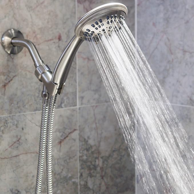 Luxury Handheld Shower Kit - 1.8 GPM - Brushed Nickel | 6 Function High Pressure Removable Hand Held Showerhead with Hose and Mount, Easy Install for Boosting Low Water Flow Baths