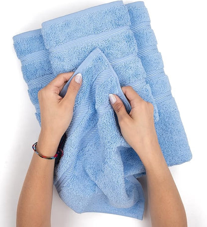 American Soft Linen Luxury Hand Towels for Bathroom, 600 GSM Heawy Weight 16x28 Size 100% Cotton Turkish 4 Piece Hand Face Towel Set, Sky Blue Hand Towels