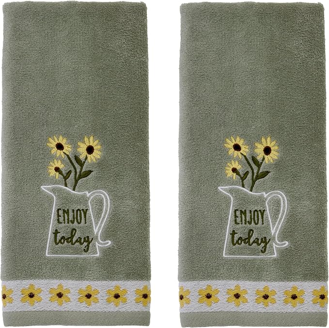 SKL Home Enjoy Hand Towel Set-2pc, 100% Cotton, Embroidered, Gray | Soft, decorative velour. Can be used in the bathroom, kitchen, bar, or any sink space & makes a great gift.