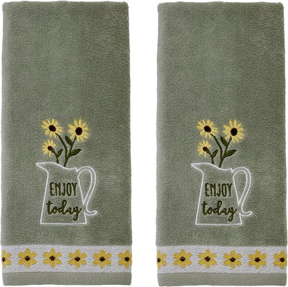SKL Home Enjoy Hand Towel Set-2pc, 100% Cotton, Embroidered, Gray | Soft, decorative velour. Can be used in the bathroom, kitchen, bar, or any sink space & makes a great gift.
