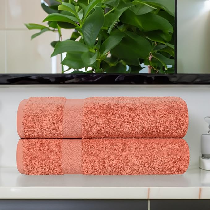 Superior 2-Piece Cotton Bath Sheet Set, Large Towels for Body, Quick Dry, Bathroom Essentials, Guest/Master Bath, Shower, Home Accessories, Apartment, Airbnb, Franklin Collection, Coral