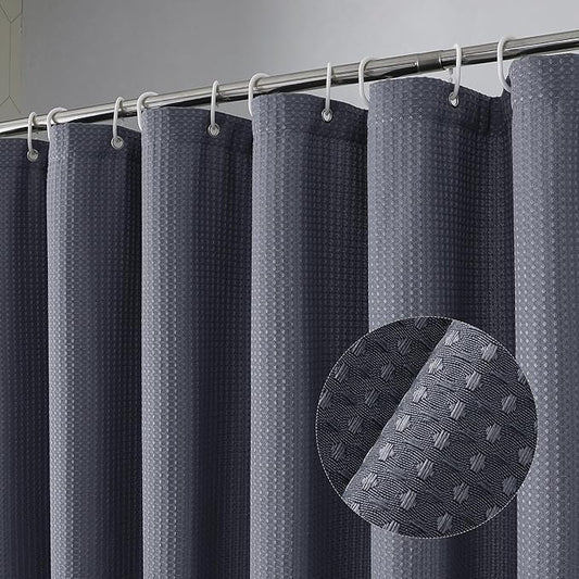 OVZME Stall Fabric Shower Curtain Set - 36x72, Waffle Weave 230GSM Heavy Duty Small Stall Shower Curtains for Narrow Stall Size, Machine Washable Bath Curtain with 12 Plastic Hooks, 36x72 Inch, Grey