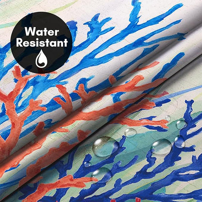 Americanflat 72x75 Hookless Shower Curtain - Water-Resistant Coral Reef Shower Curtain with Sheer Panel, Snap-in Liner, and Grommets - 100% Polyester - Cobalt Blue, Coral Red, Seafoam Green and White