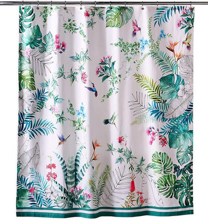 Maison d' Hermine Shower Curtain 100% Cotton One Panel 70"x72" Washable Fabric Shower Curtains for Bathroom, Easy Hanging with 12 Button Holes - Home Hotel Spa Easter Gifts (Tropiques)