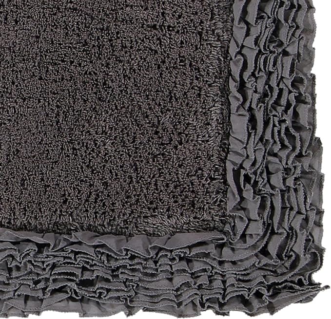 Better Trends 100% Cotton 17" x 24" Bathmat Ultra Soft Water Absorbent Spray Latex Backing Machine Washable Bath Rug for Bathroom Floor Mat Home Decor, Gray Shaggy Border Collection