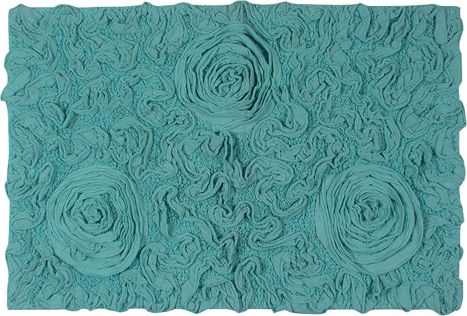 Home Weavers Bell Flower Collection 100% Cotton Tufted Bath Rugs, Extra Soft and Absorbent Bath Rugs, Non-Slip Bath Mats, Machine Washable, Bathroom Bath Mats for Floor, 21"x34" Rectangle, Turquoise