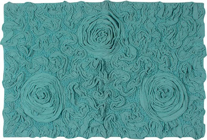 Home Weavers Bell Flower Collection 100% Cotton Tufted Bath Rugs, Extra Soft and Absorbent Bath Rugs, Non-Slip Bath Mats, Machine Washable, Bathroom Bath Mats for Floor, 21"x34" Rectangle, Turquoise