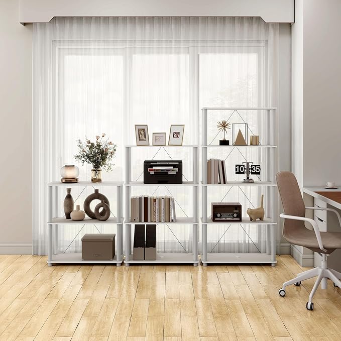 Homes: Inside + Out Apexa Modern 5-Tier Wide Shelving Units, Collectibles Display Shelves, Easy Assembly Standing Shelf, Home Storage Organizer for Living Room, Bedroom, Office, Taupe Grey