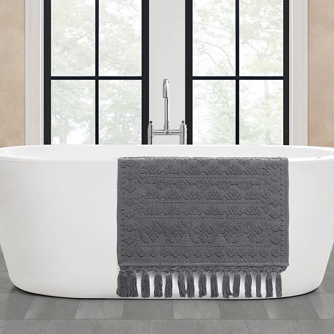 French Connection Nellore Bath Rugs, Woven and Beaded Bath Mats, Durable and Thick Bath Mats for Bathroom and Shower Rugs, 24" x 64", Charcoal