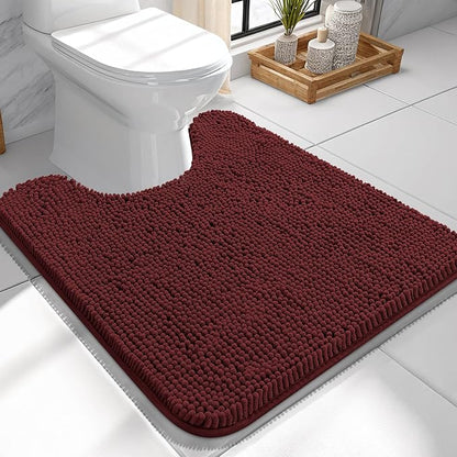 OLANLY Toilet Rugs U-Shaped 24x24, Soft Absorbent Chenille Contour Rugs | Andorra Red-Brown, Quick-Drying Rubber Backing, Washable Non-Slip Shaggy Bathroom Mat for Toilet, Home Decor Accessories